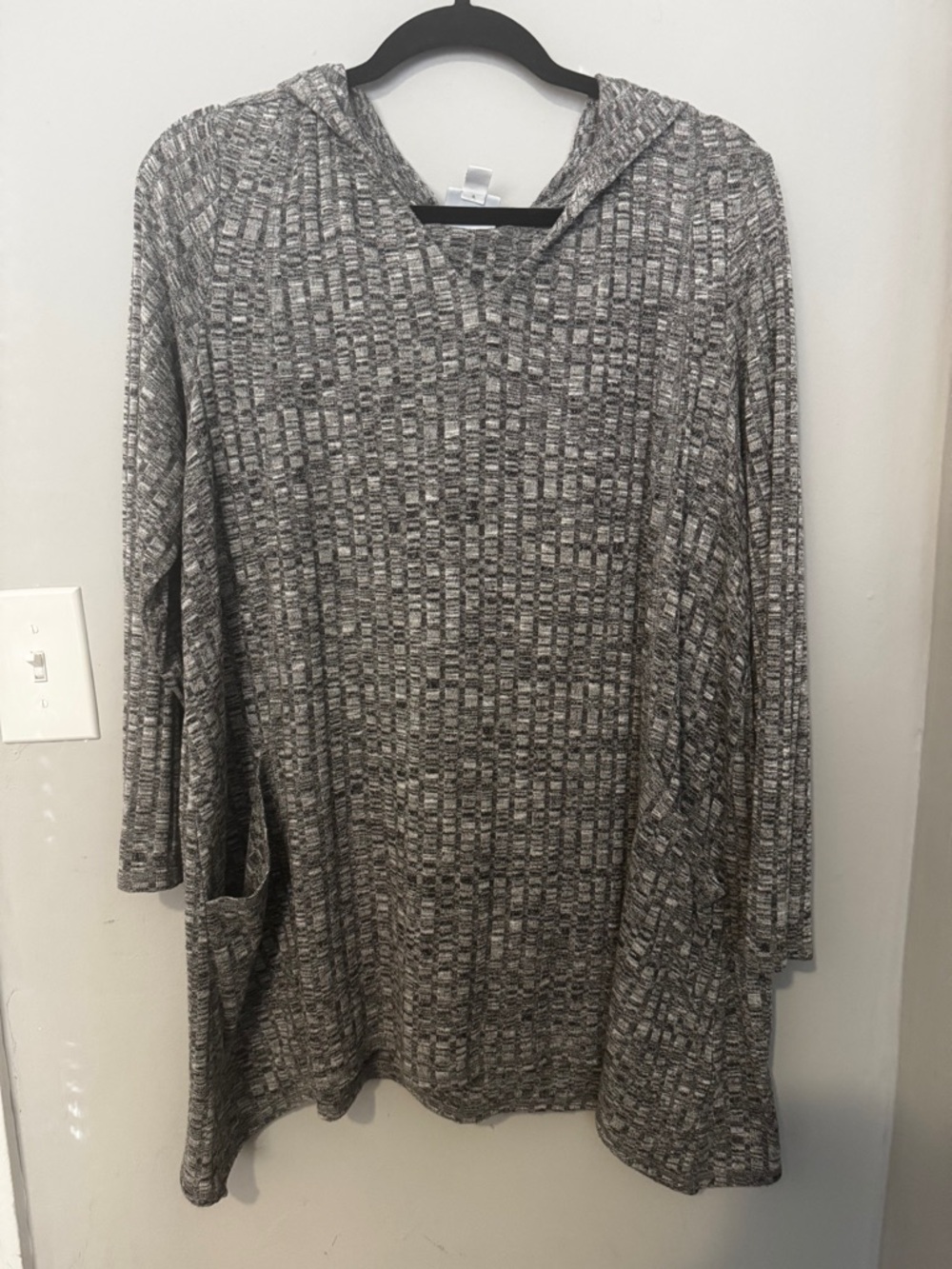 Dress Barn Gray Ribbed Tunic Sweater with Hood - Picture 2 of 6